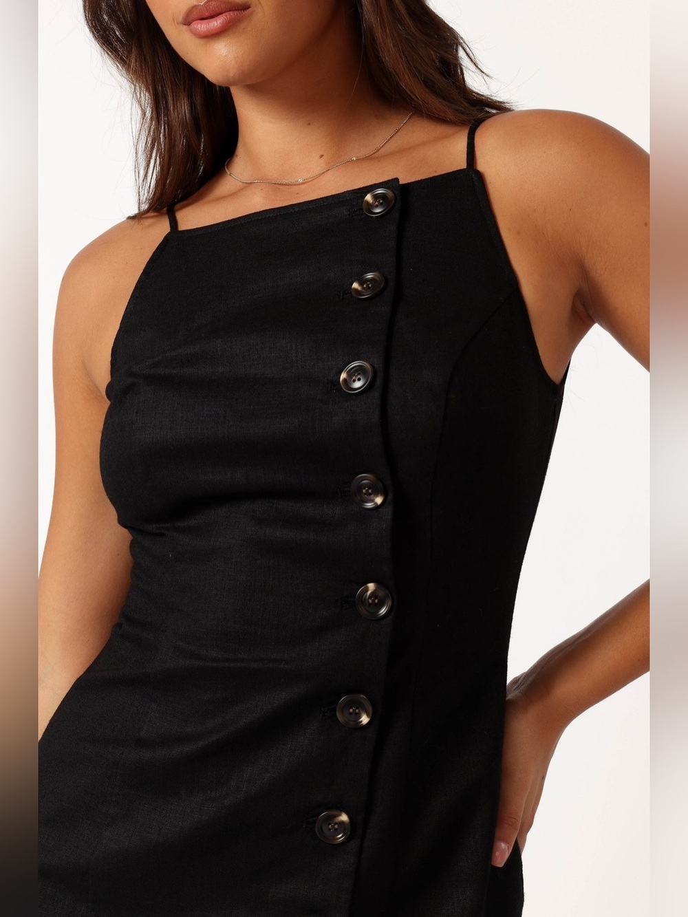 SNDYS. Allegra Linen blend button Mini Dress size xl black